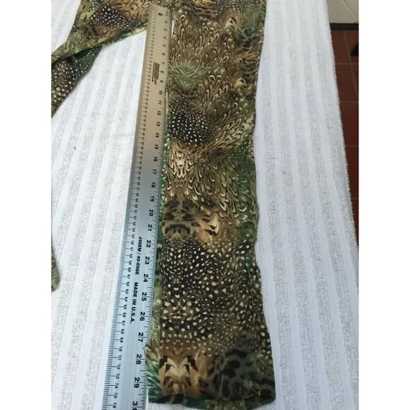 Paige Mid-Rise Women's Size 4 Brown Green Silk Animal Print Straight Leg Pants - Picture 9 of 10